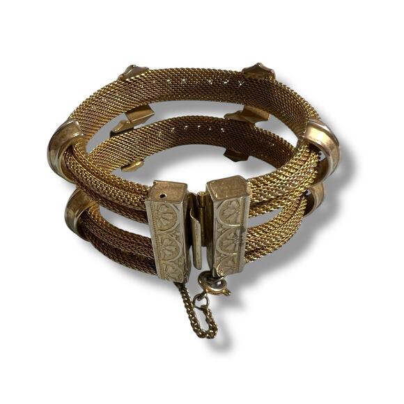 Vintage Hobe Victorian Style Bracelet Gold Mesh Rhinestone Statement Jewelry - Picture 1 of 16